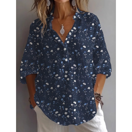 Women Floral Long Sleeve Shirt Spring/Fall Printing Shirt Collar Daily Casual Top