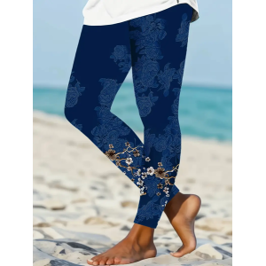 Women Floral Casual All Season Printing Long Leggings