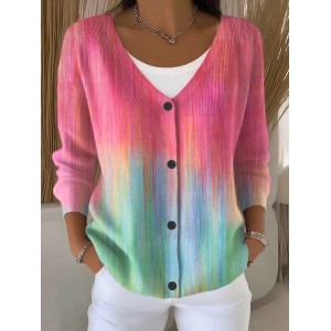 Women Abstract Casual Spring/Fall Printing Cardigan