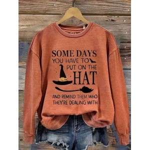 Women Halloween (Halloween Hat) Crew Neck Vintage Spring/Fall Long Sleeve Sweatshirt