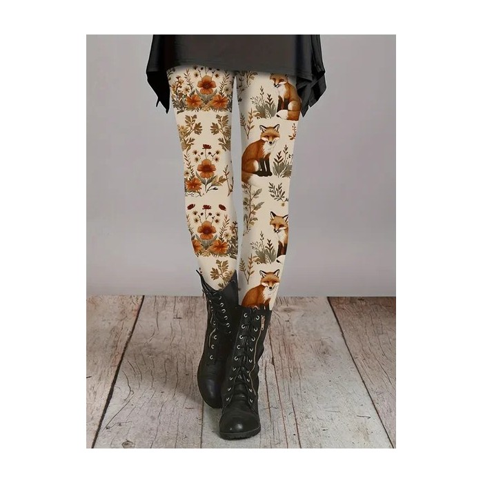 Women Floral Casual All Season Printing Long Leggings