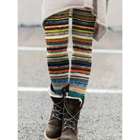 Women Abstract Stripes Casual All Season Printing Long Leggings