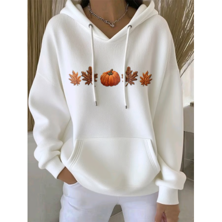 Women Maple Leaf Spring/Fall Printing Long Sleeve Casual Daily Hoodie