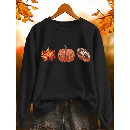 Women Maple Leaf Crew Neck Printing Casual Spring/Fall Long Sleeve Sweatshirt