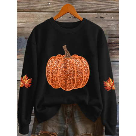 Women Maple Leaf Crew Neck Printing Casual Spring/Fall Long Sleeve Sweatshirt