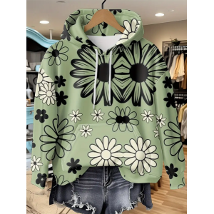 Women Floral Spring/Fall Printing Long Sleeve Casual Daily Hoodie
