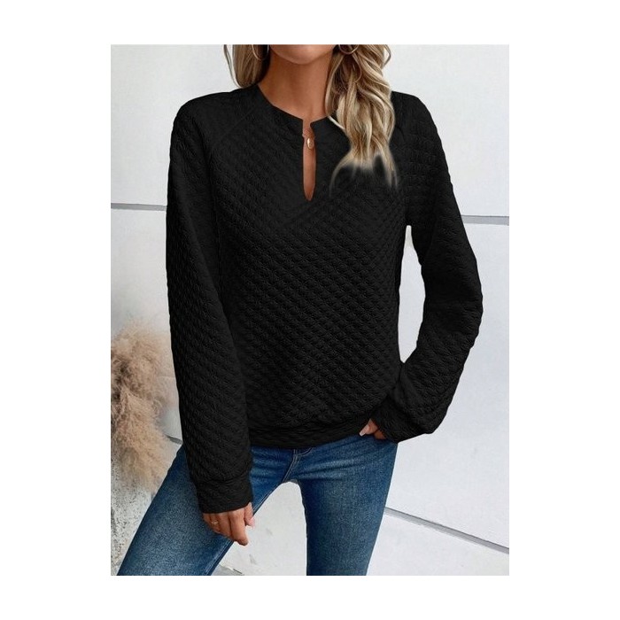 Women Geometric V Neck Split Joint Vintage Spring/Fall Long Sleeve Sweatshirt