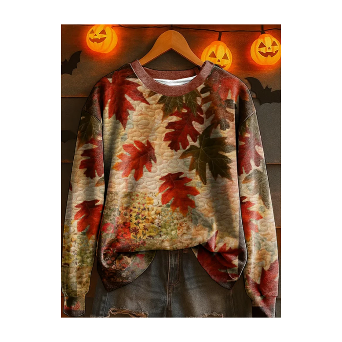 Women Maple Leaf Crew Neck Printing Casual Spring/Fall Long Sleeve Sweatshirt