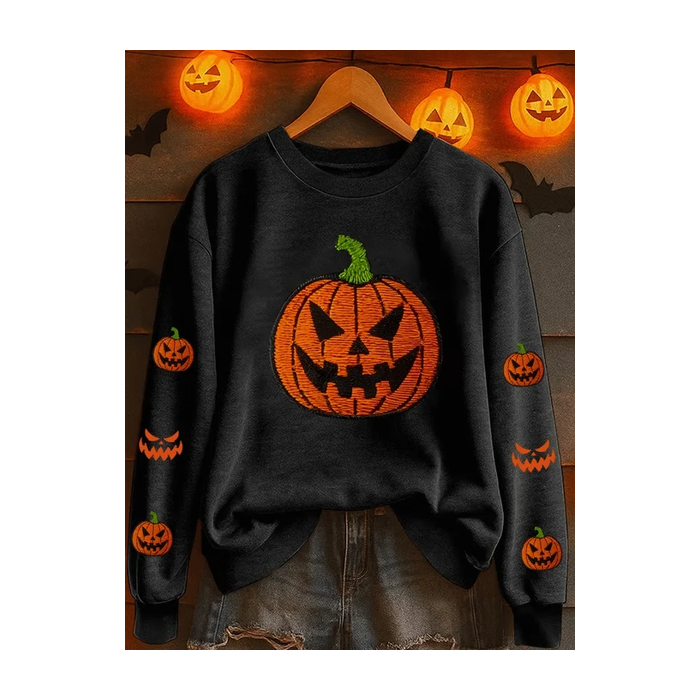 Women Halloween (pumpkin) Crew Neck Printing Casual Spring/Fall Long Sleeve Sweatshirt