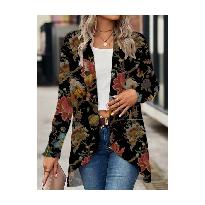 Women Floral Spring/Fall Cover-up Casual Printing Lightweight Cardigan
