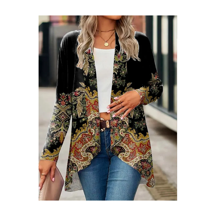 Women Floral Spring/Fall Cover-up Casual Printing Lightweight Cardigan