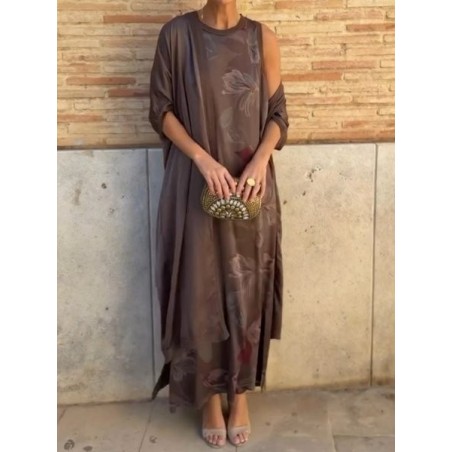 Women Striped Printing Two-Piece Set Daily Long Sleeve Vintage Spring/Fall Coat With Skirt Matching Set