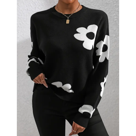 Women Floral Printing Spring/Fall Casual Long Sleeve Crew Neck Sweater