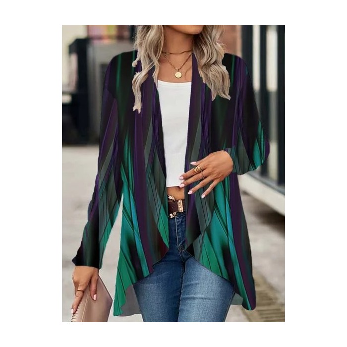 Women Abstract Spring/Fall Cover-up Casual Printing Lightweight Cardigan