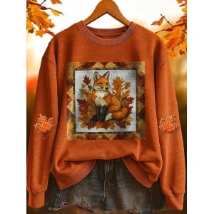 Women Animal Crew Neck Printing Casual Spring/Fall Long Sleeve Sweatshirt