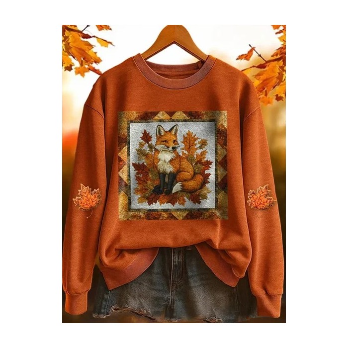 Women Animal Crew Neck Printing Casual Spring/Fall Long Sleeve Sweatshirt