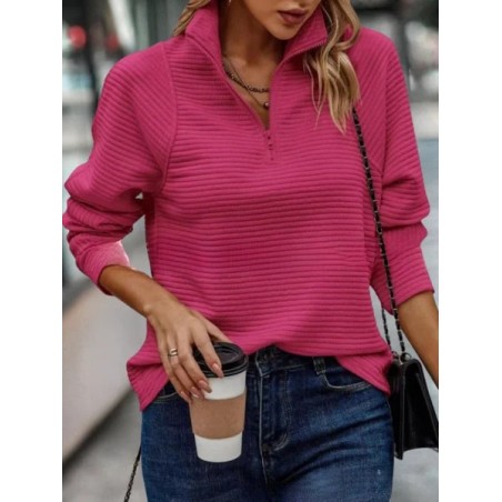 Women Plain Mock Neck Split Joint Vintage Spring/Fall Long Sleeve Sweatshirt