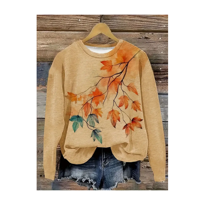 Women Maple Leaf Crew Neck Printing Casual Spring/Fall Long Sleeve Sweatshirt