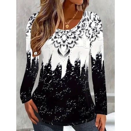 Women Floral Long Sleeve Tee T-shirt Crew Neck Casual Spring/Fall Top