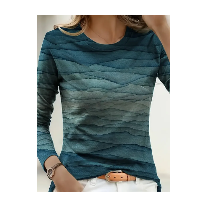 Women Abstract Long Sleeve Tee T-shirt Crew Neck Printing Casual Spring/Fall Graphic Tee Top