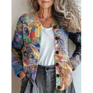 Women 3D Printing Casual Spring/Fall Knitted Cardigan