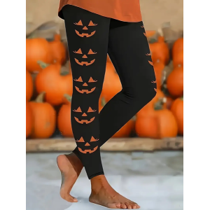 Women Halloween (pumpkin) Casual All Season Printing Long Leggings