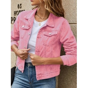 Women Spring/Fall Outerwear Vintage Split Joint Plain Long Sleeve Stand Collar Jacket