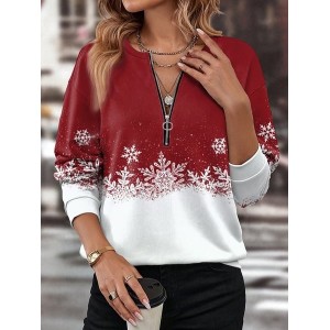 Women's Crew Neck Christmas Casual Spring/Fall Long Sleeve Sweatshirt