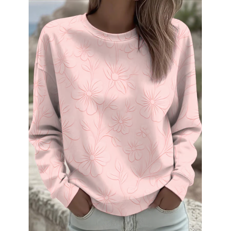 Women Floral Crew Neck Printing Casual Spring/Fall Long Sleeve Sweatshirt