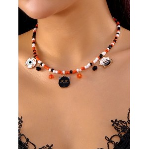 Halloween Necklace Funny Pumpkin Ghost Cat Pendant Horror Contrast Color Rice Bead Necklace Clavicle Chain