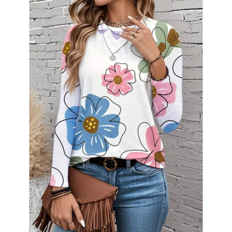 Women Floral Long Sleeve Tee T-shirt Crew Neck Printing Casual Spring/Fall Graphic Tee Top