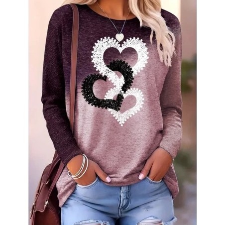 Women Heart/Cordate Long Sleeve Tee T-shirt Crew Neck Printing Casual Spring/Fall Graphic Tee Top