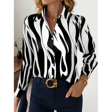 Women Abstract Long Sleeve Shirt Spring/Fall Buckle Shirt Collar Regular Sleeve Daily Casual Top