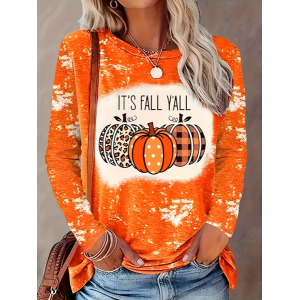 Women Halloween (pumpkin) Long Sleeve Tee T-shirt Crew Neck Printing Casual Spring/Fall Graphic Tee Top