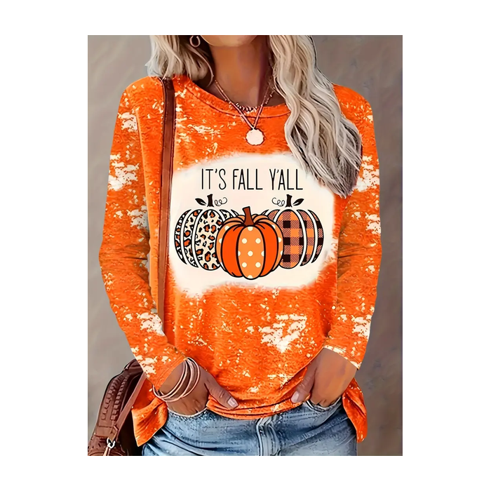 Women Halloween (pumpkin) Long Sleeve Tee T-shirt Crew Neck Printing Casual Spring/Fall Graphic Tee Top
