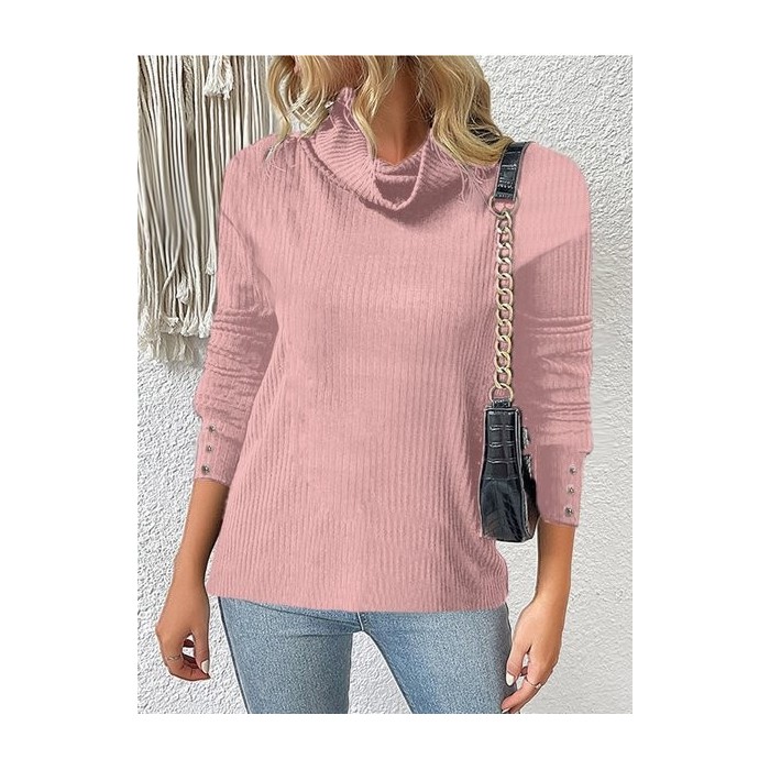 Women Plain Split Joint Winter Street Long Sleeve Turtleneck Sweater