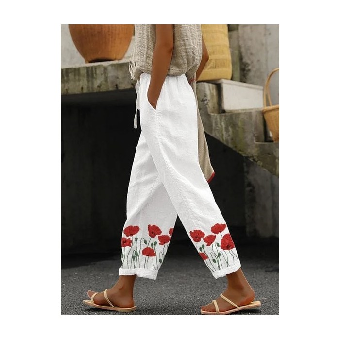 Women Floral Long Pants Casual Spring/Fall Trousers