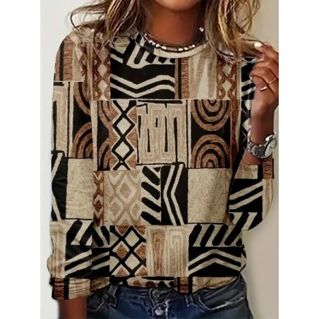 Women Abstract Long Sleeve Tee T-shirt Crew Neck Printing Casual Spring/Fall Graphic Tee Top