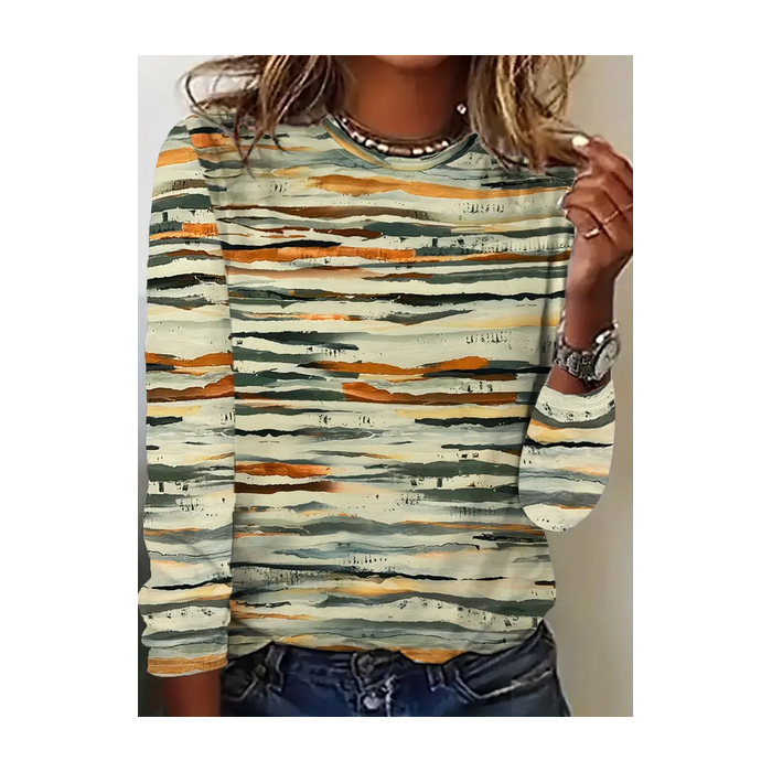 Women Abstract Long Sleeve Tee T-shirt Crew Neck Printing Casual Spring/Fall Graphic Tee Top