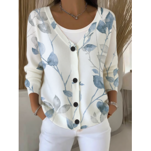 Women Floral Long Sleeve V Neck Casual Spring/Fall Cardigan Outerwear