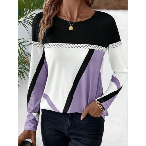 Women Abstract Long Sleeve Tee T-shirt Crew Neck Printing Casual Spring/Fall Graphic Tee Top