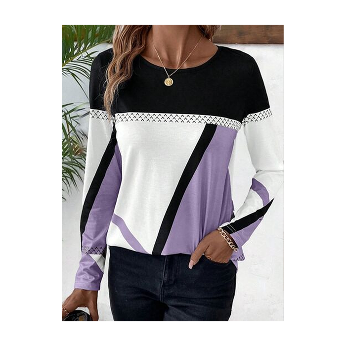 Women Abstract Long Sleeve Tee T-shirt Crew Neck Printing Casual Spring/Fall Graphic Tee Top