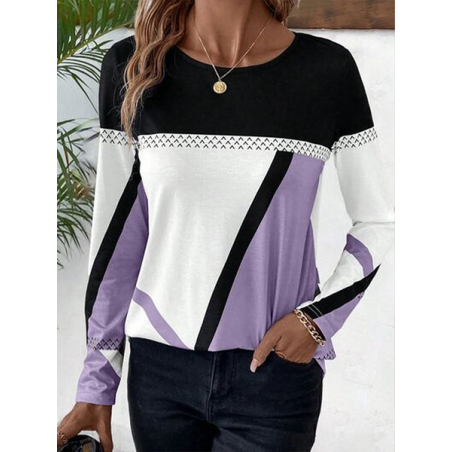Women Abstract Long Sleeve Tee T-shirt Crew Neck Printing Casual Spring/Fall Graphic Tee Top