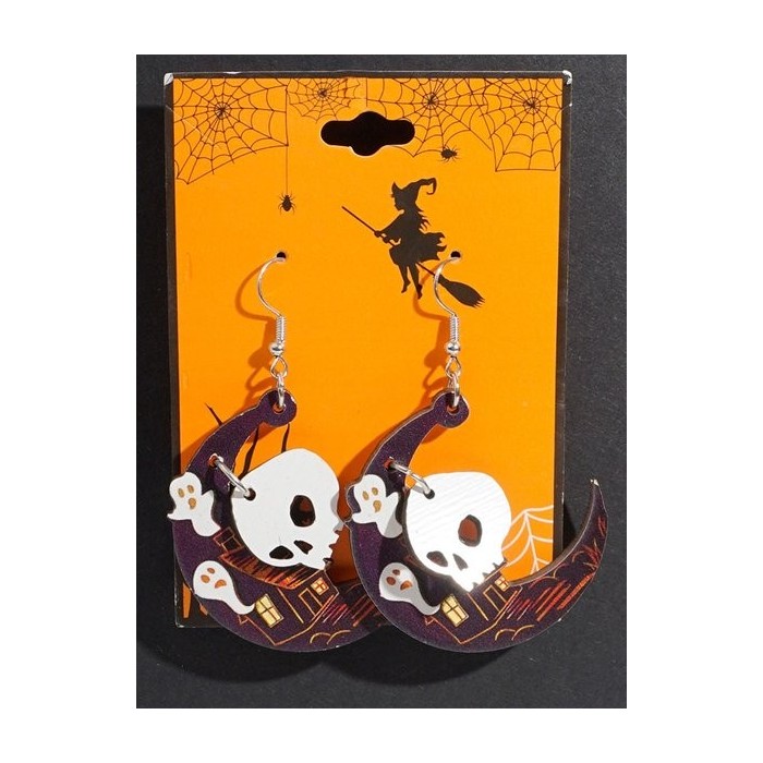 Halloween Themed Wooden Earrings Funny Cartoon Ghost Pumpkin Skull Kitten Long Pendant Party Decoration Earrings