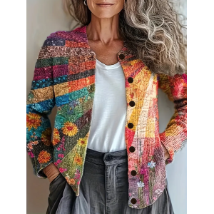 Women Floral Vintage Spring/Fall Printing Cardigan