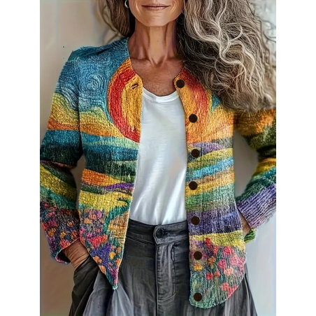 Women Abstract Vintage Spring/Fall Printing Cardigan