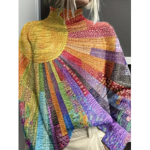 Women Abstract Printing Spring/Fall Vintage Long Sleeve Turtleneck Sweater