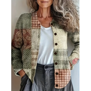 Women Abstract Vintage Spring/Fall Printing Cardigan