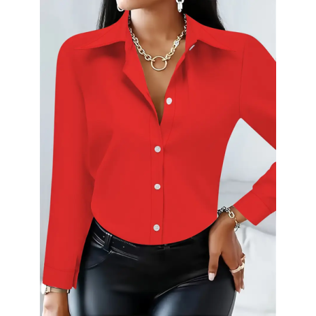 Women Plain Long Sleeve Shirt Spring/Fall Buckle Shirt Collar Regular Sleeve Daily Casual Top