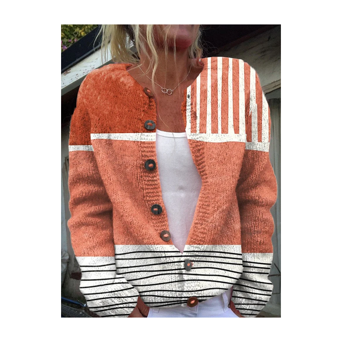 Women Abstract Casual Spring/Fall Printing Cardigan